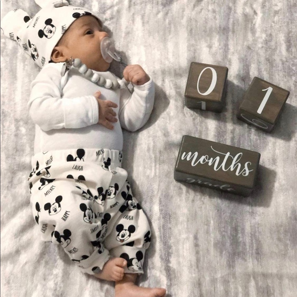 LovelySprouts Premium Solid Wood Milestone Age Blocks- grey wood